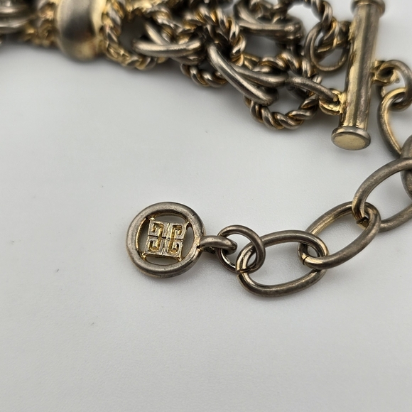 Givenchy Gold Tone Multi-Strand Chain Bracelet 10" Designer Logo Jewelry - Picture 2 of 12